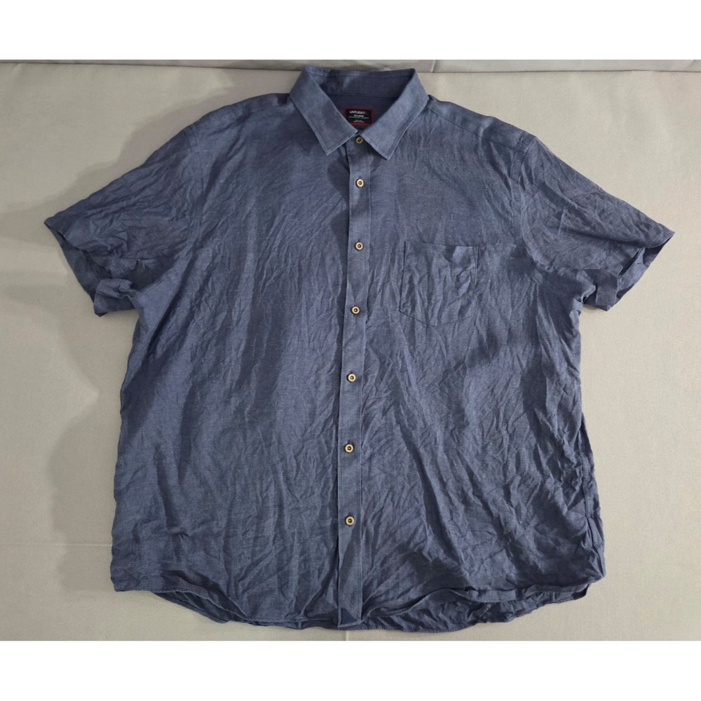UNTUCKit Shirt Mens 2 Extra Large Blue 100% Linen Relaxed Fit Short Sleeve Polo